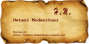 Hetesi Modesztusz névjegykártya